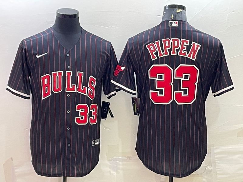 Men Chicago Bulls 33 Pippen Black Stripe Game Nike 2022 NBA Jersey